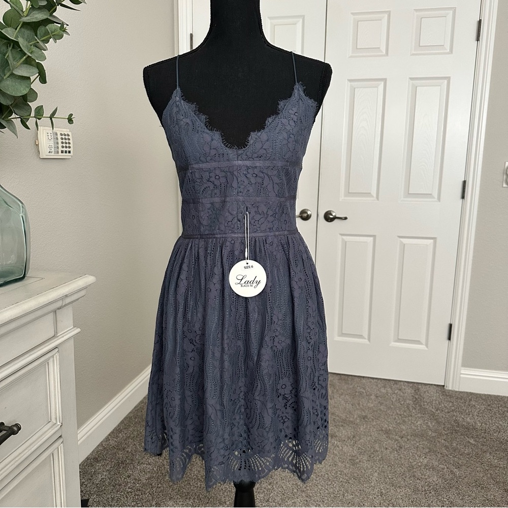 Aurelia Steel Blue Elegant Lace Dress